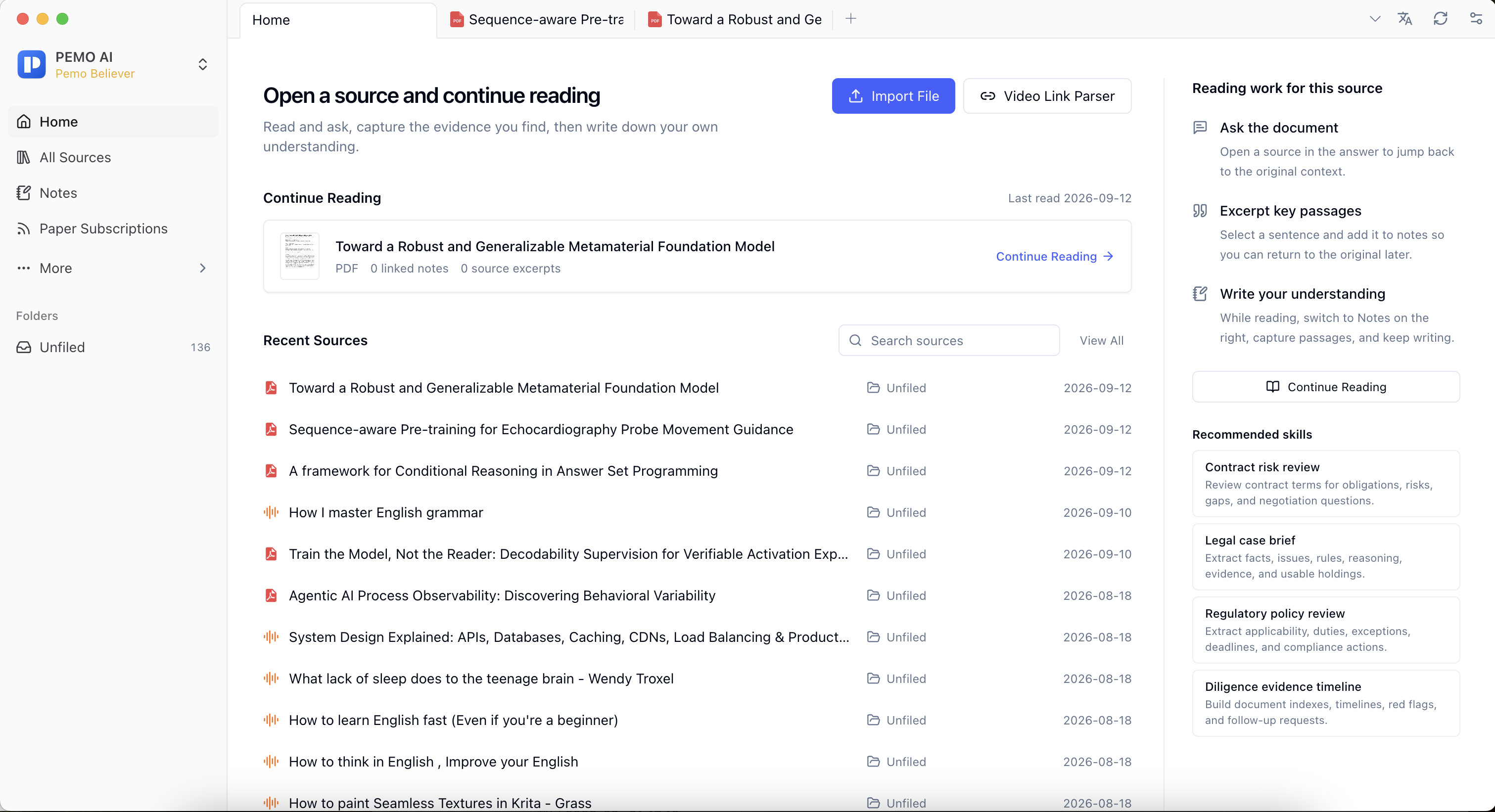 Pemo English source library and workspace