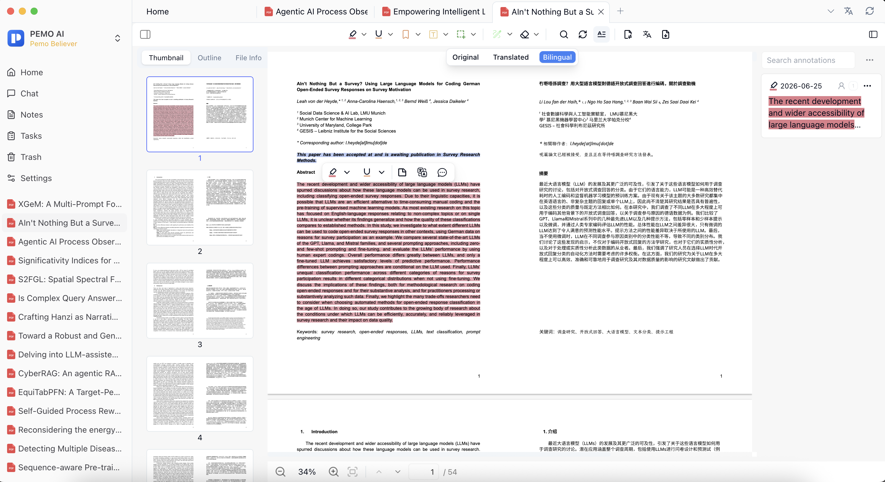 Pemo bilingual PDF reading interface for legal documents