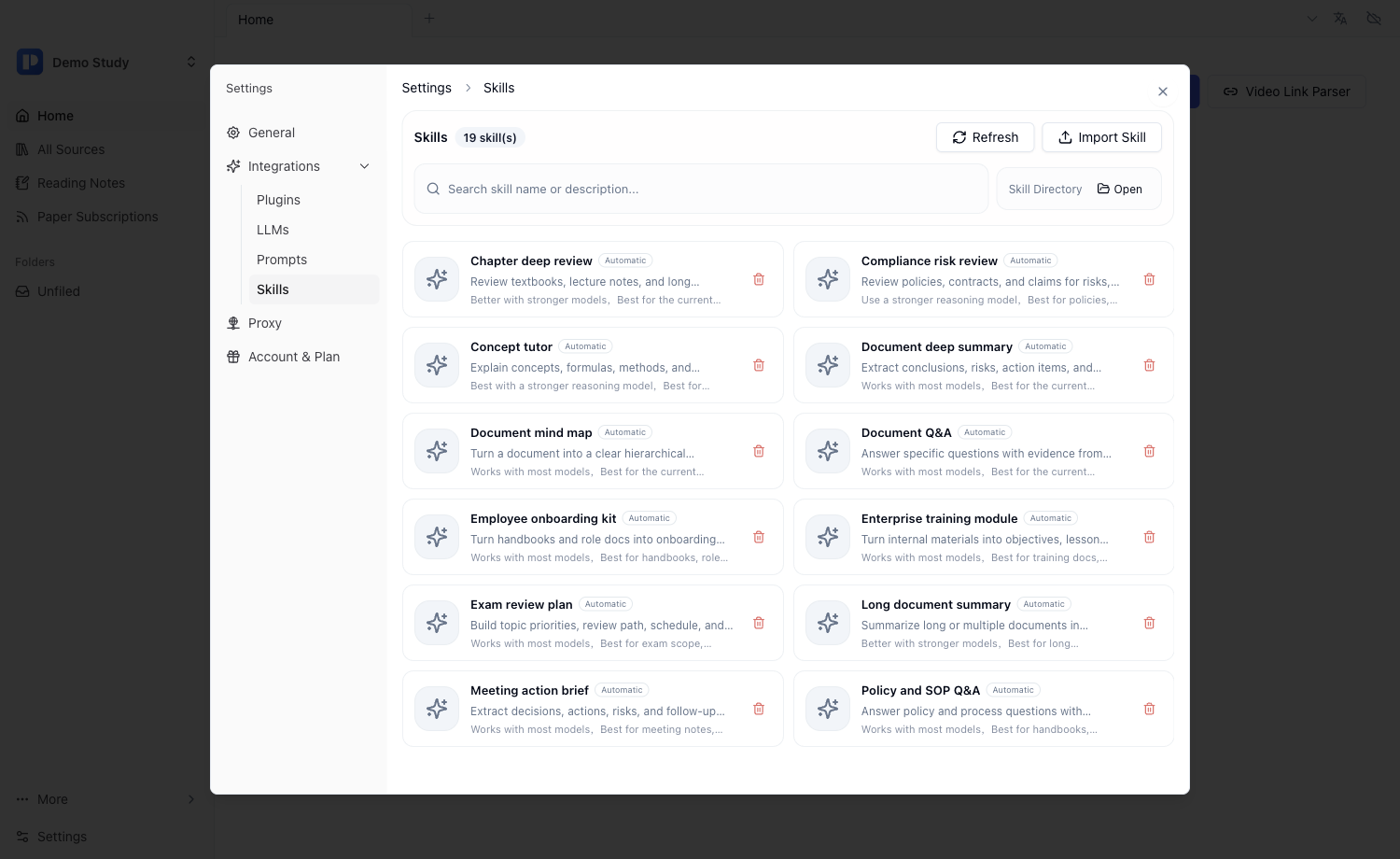 Pemo English Skills settings page